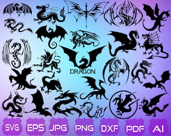 28 Dragon SVG | Dragon Silhouette | Dragon Clipart | Cutting Files | Svg Files For Cricut | Dragon | Instant Download ||