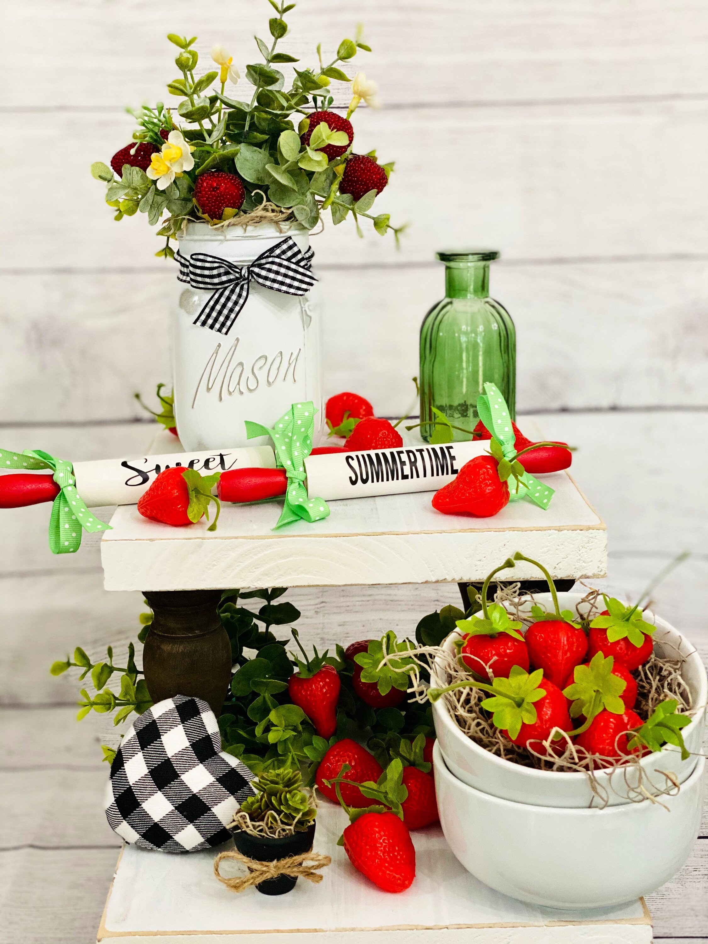 Strawberry mason jar floral arrangement/ strawberry Etsy