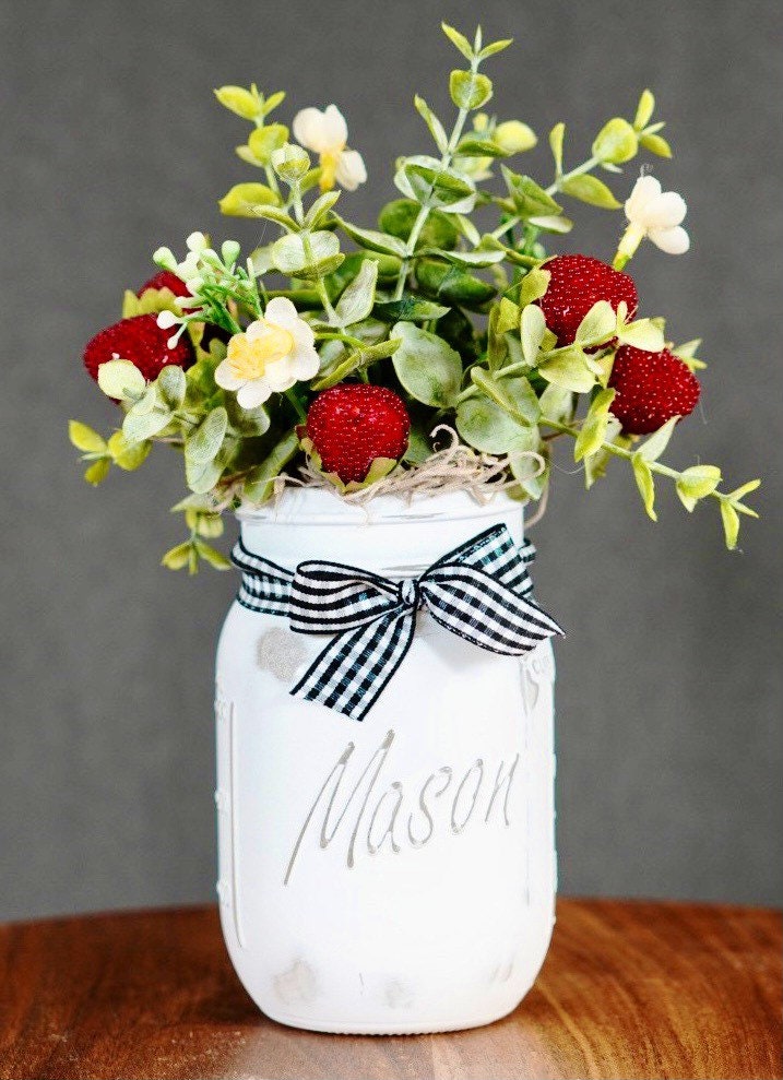 Strawberry mason jar floral arrangement/ strawberry Etsy