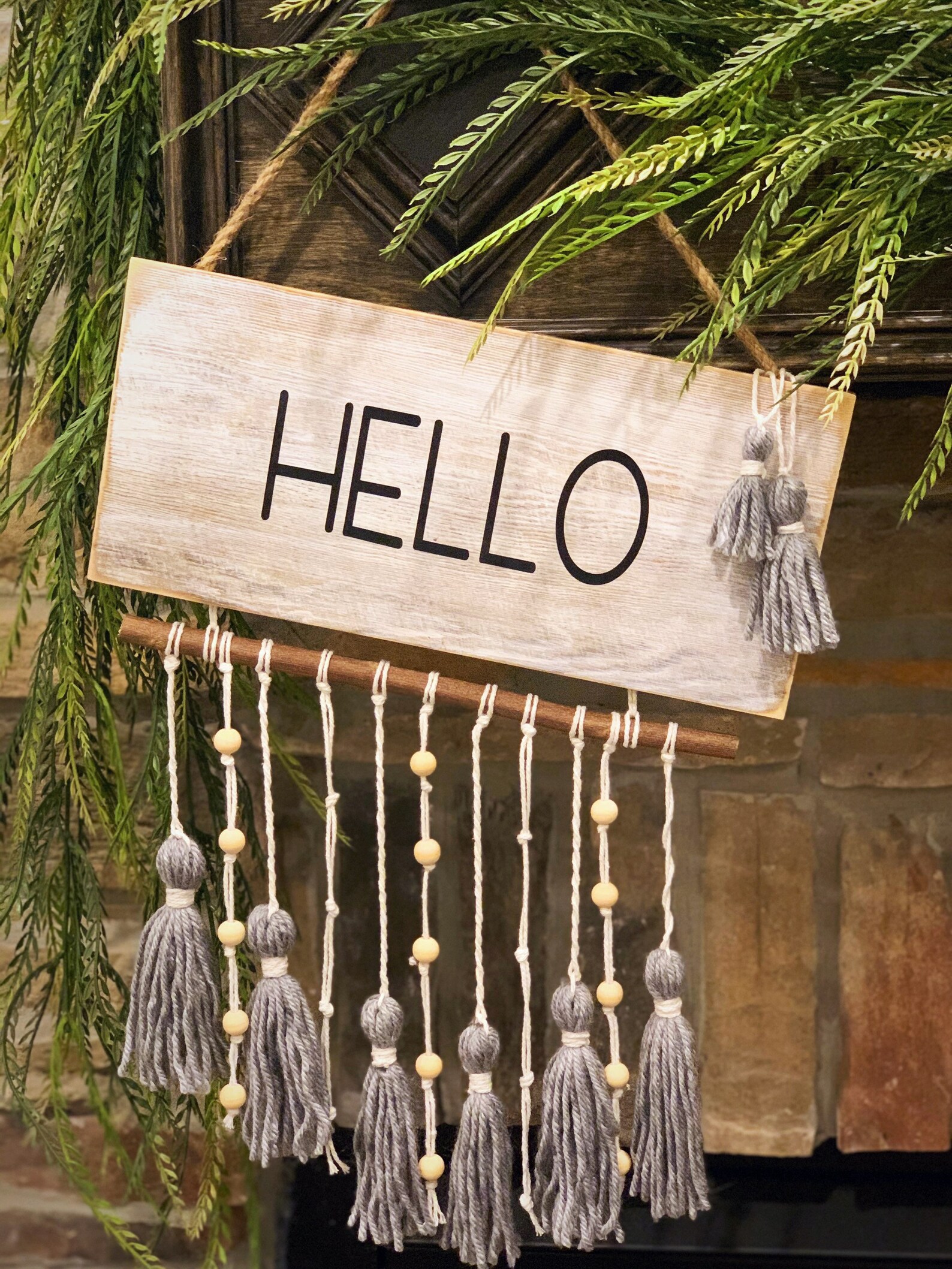 Hello Sign Tassel door decor Store Sign Wood sign Hello Etsy