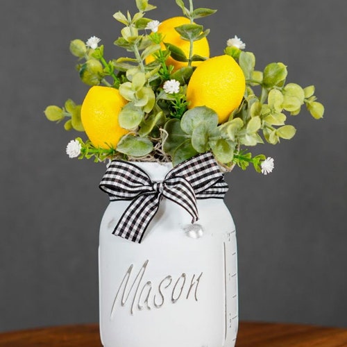 Lemon Mason Jar Floral Arrangement Lemon Decor Farmhouse Etsy