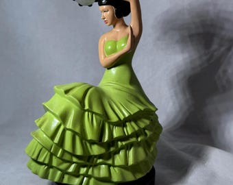 2010 Fiesta Dancing Lady Figurine | Chartreuse Ruffled Dress, Tambourine (6.25" Tall)
