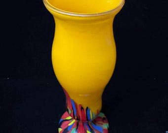 Vintage Czech Bohemian Splatter Glass Vase | Yellow Hand Blown Art Glass Vase | Multicolor Confetti Glass | Boho Decor