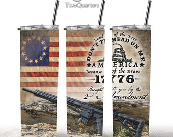 2nd Amendment 20oz Skinny Tumbler Sublimation Design for Straight Tumbler - PNG Digital Download