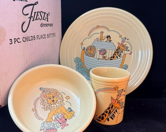 Fiesta Noah's Ark Child's Place Setting with Original Box | Homer Laughlin 3-Piece Children's Dinnerware Set | Retired Fiesta Collectible