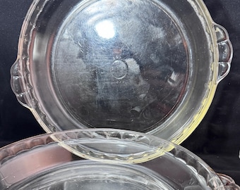 Vintage Pyrex Pie Plates Set of 2 | Clear Glass 9” Pie Dishes | 1950s Pyrex Bakeware | Double Handle Pie Pans