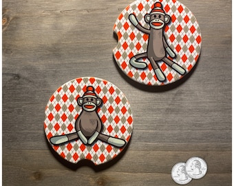 Set of Sock Monkey Car Coasters