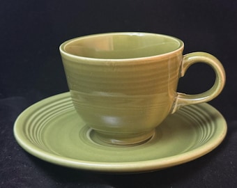 Vintage Fiesta Turf Cup and Saucer | Original Homer Laughlin Green Fiestaware | 1969-1972 | Mid Century Coffee Cup