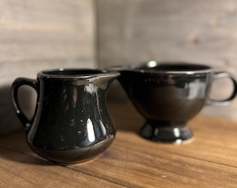 Vintage 1990s Fiesta Black Creamer & Sugar Bowl | Homer Laughlin Fiestaware | Post-86 Black