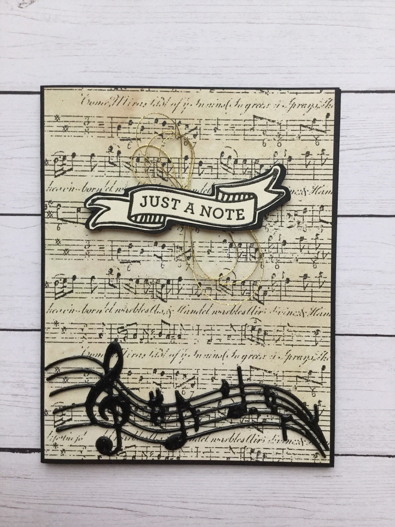 Music Notes Threads Musical Notes Greeting Card, Antique Designer Paper, Embossed Sentiment ...
