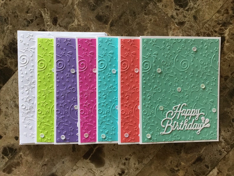 Set of 6 Assorted Colors Embossed Birthday Cards Handmade - Etsy