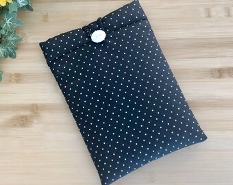 Ready to Ship Black Polka Dots Book Sleeve with or without a Button Closure