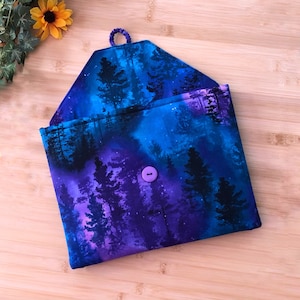 Aurora Borealis in the Forest Envelope style Book Sleeve with optional shoulder strap and square corners