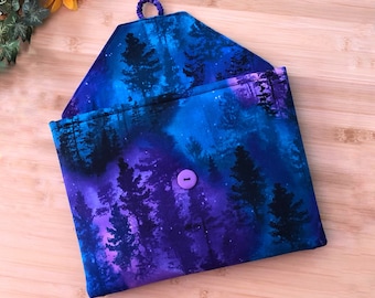 Aurora Borealis in the Forest Envelope style Book Sleeve with optional shoulder strap and square corners