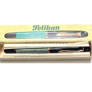 Seltener Pelikan 140 Günther Wagner Füller, mit Original Papier und Box, Grün Gestreift - 14K 585 FNib, Wunderbares Geschenk