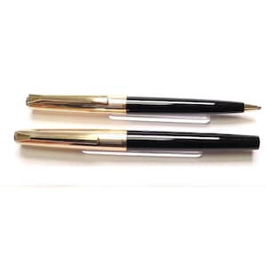 Pelikan 30 set, set vintage zwart gerold goud, 14K gouden penpunt 585 F, Duitsland gemaakt 1960-1965, prachtig cadeau