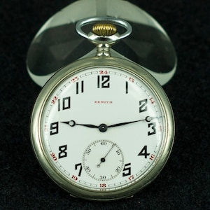 Vintage Zenith Pocket Watch, Enamel dial, Antique Mechanical Watch, Swiss Pocket Watch, Wonderful Gift