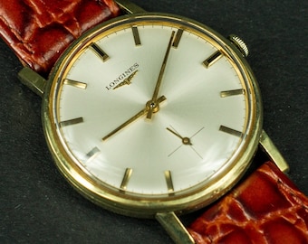 Vintage Longines Wrist Watch: Swiss Mechanical, Gold-Plated, Leather Strap