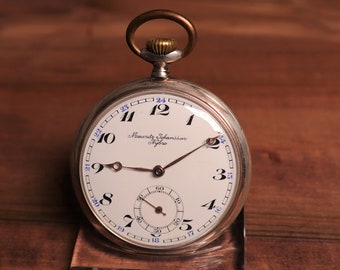 Vintage Silver Pocket Watch: 1920s Swiss Enamel Dial