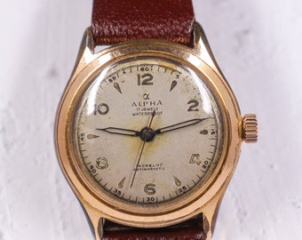 Vintage Swiss Wrist Watch Alpha, Classic Vintage Swiss