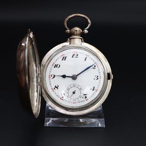 Antique Rare Silver Double-Cased Pocket Watch | Fusée Movement | Enamel Dial with Arabic Numerals | Hallmarked | 1800s Men’s Watch
