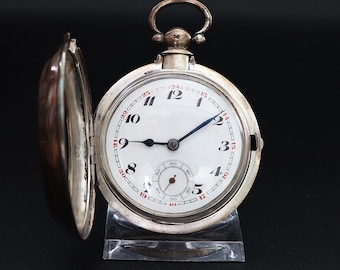 Antique Silver Double-Cased Pocket Watch: Fusée Movement, Hallmarked 1800s Men's Watch