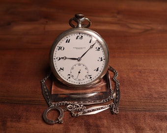 Rare Vintage Silver Paul Ditisheim Solvil Pocket Watch with silver chain, Swiss pocket watch, Wonderful Gift