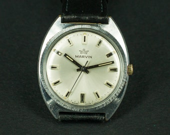 Vintage Marvin Mens Watch: Swiss Made Mechanical, Stainless Steel