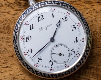 Antique Niello Silver Longines Pocket Watch - Swiss Made