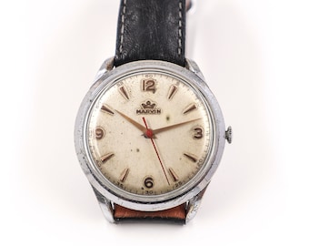 Military Style Vintage Oversize Marvin Swiss Watch from 40', Gift for Birthday or Anniversary