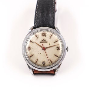 Military Style Vintage Oversize Marvin Swiss Watch from 40&#39;, Gift for Birthday or Anniversary