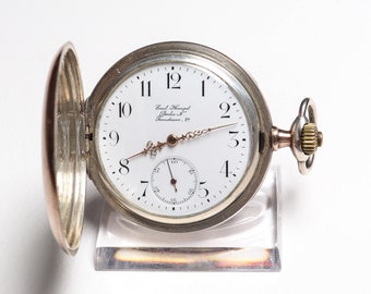 Antike Taschenuhr ZENITH, Hunter Style Silber Taschenuhr, circa 1900, Massiv Silber Gehäuse, Porzellan Zifferblatt, wunderbares Geschenk