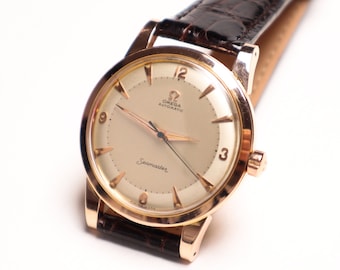 Vintage from 1950, Genuine Jumbo Omega Seamaster Bumper Automatic in 18K Solid Gold + original box, Extremely Rare, Wonderful Luxurious Gift
