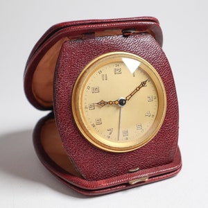 Travel Clock in Leather Case with Key winding, beautiful antique clock, Luxury clock, Swiss made alarm clock, Wonderful gift
