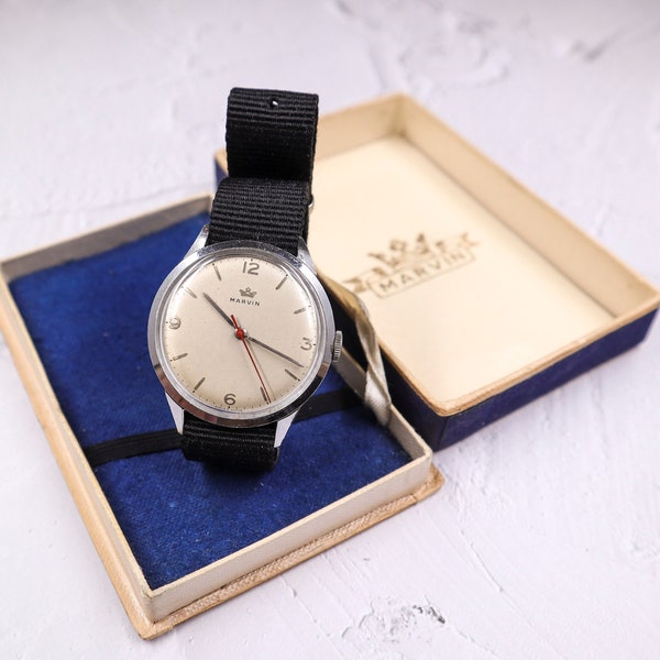 Vintage Marvin Swiss Watch, Original box, high grade Marvin cal.560, 3 Adjusted 15 Jewels, Gift for Birthday or Anniversary