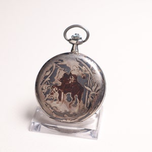 vintage Silver Niello Full Hunter Pocket Watch - Merveilleux cadeau pour un anniversaire ou un anniversaire