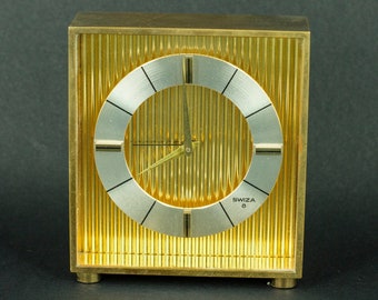 Vintage Swiza 8 days charming alarm clock, Brass case clock, Swiss made alarm clock, wonderful gift