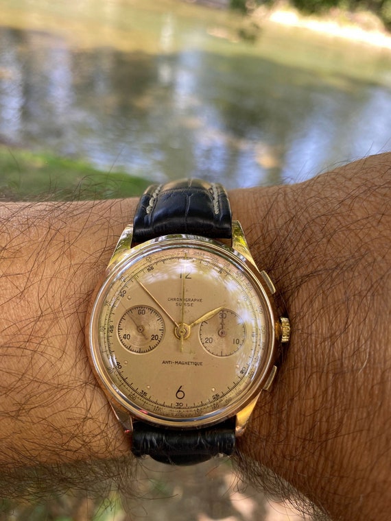 Vintage Solid 18K Gold Antique Watch Chronographe Suisse Etsy