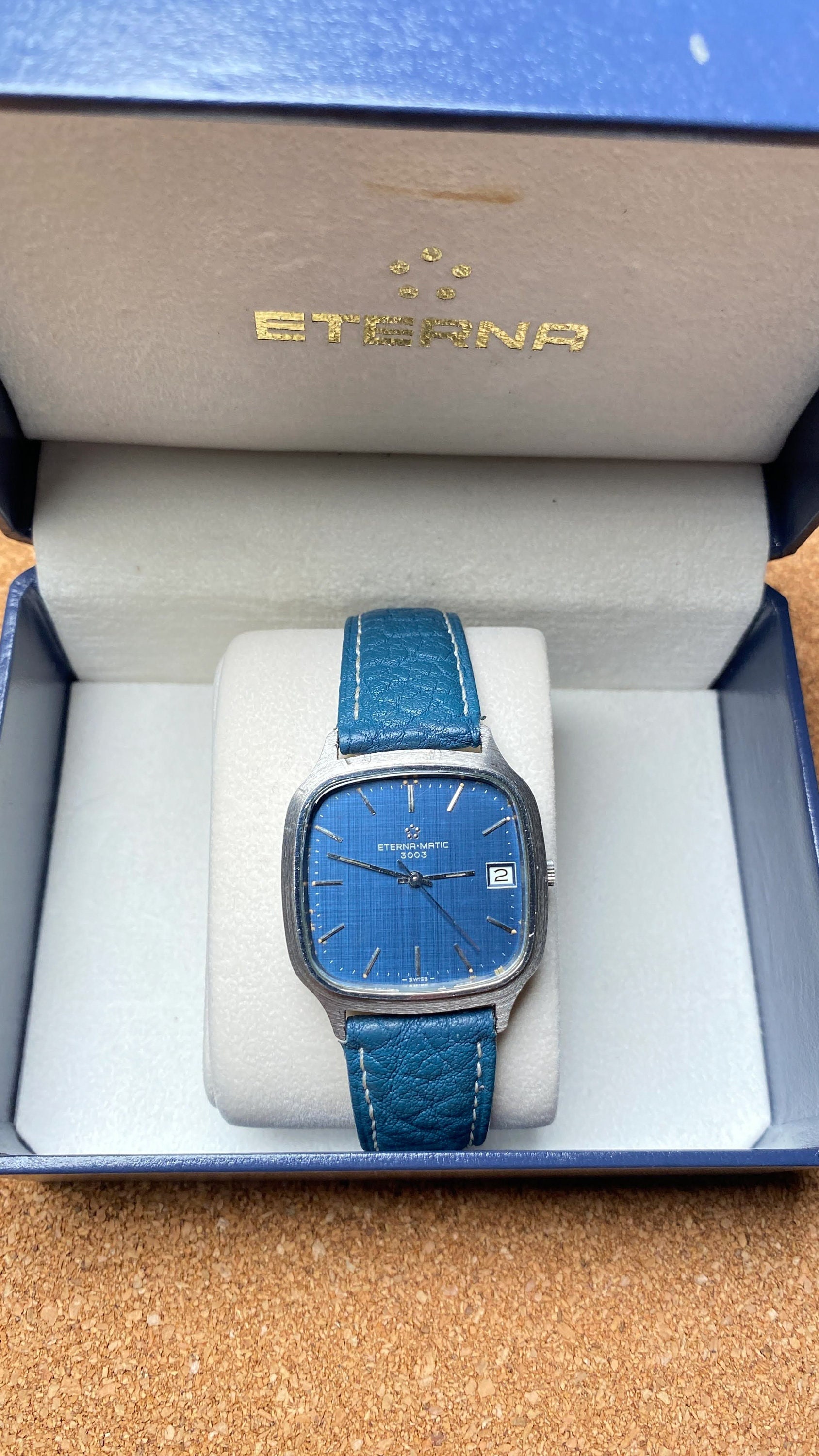 Eterna 3003 自動巻き腕時計 ブルー Vintage Eterna Matic 3003 Watch: Blue Dial, Stainless Steel