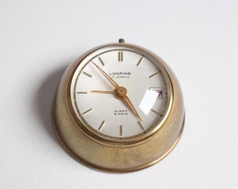 Vintage Looping 15 Jewels, 8 Days Alarm desk clock with date, Old Luxury clock, Swiss made alarm clock, wonderful gift