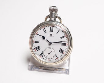 Vintage Swiss Omega Pocket Watch: Porcelain Dial, Roman Numerals (1920-1930)