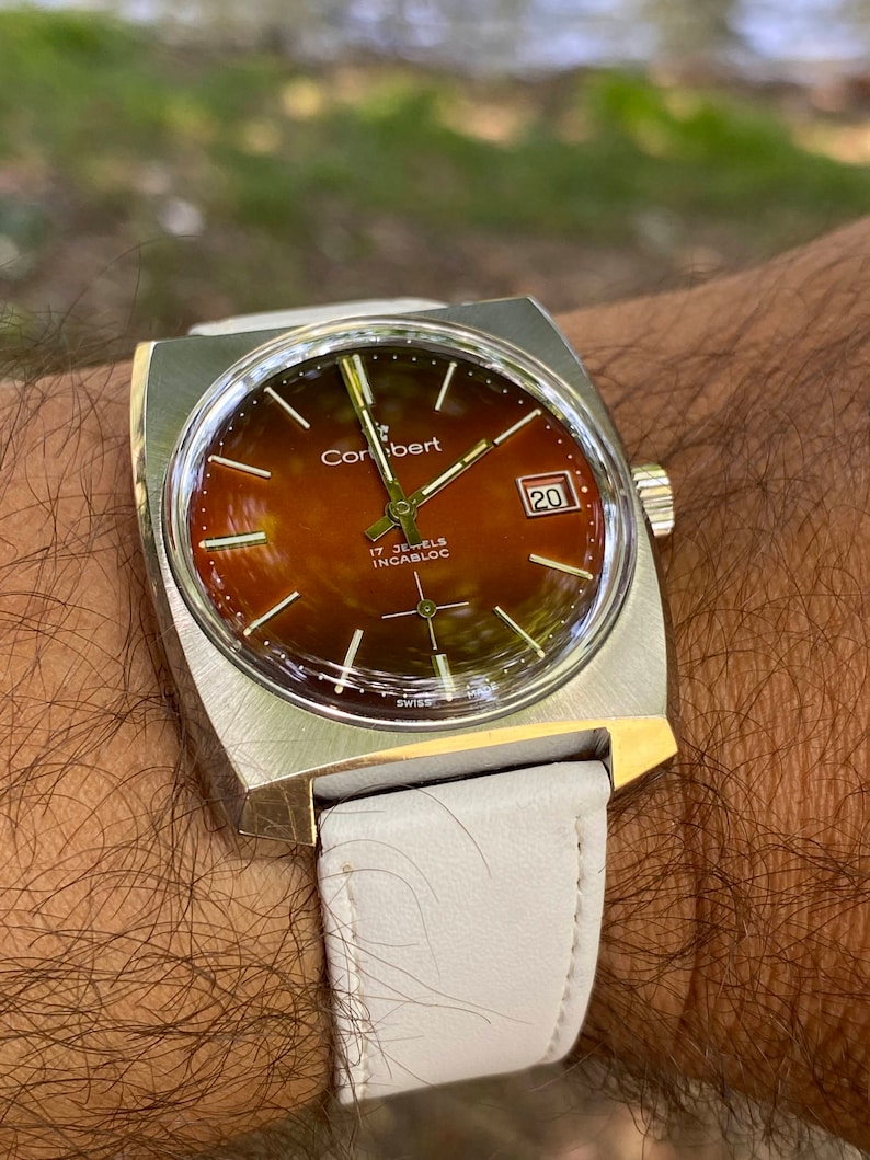 Vintage Cortebert Swiss Watch: Two-tone Dial, Unitas Movement, 1960s ...