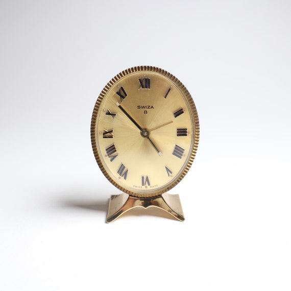 Vintage Swiza 8-day Alarm Clock: Swiss Made Brass Travel Clock