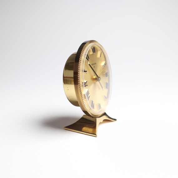 Vintage Swiza 8-day Alarm Clock: Swiss Made Brass Travel Clock