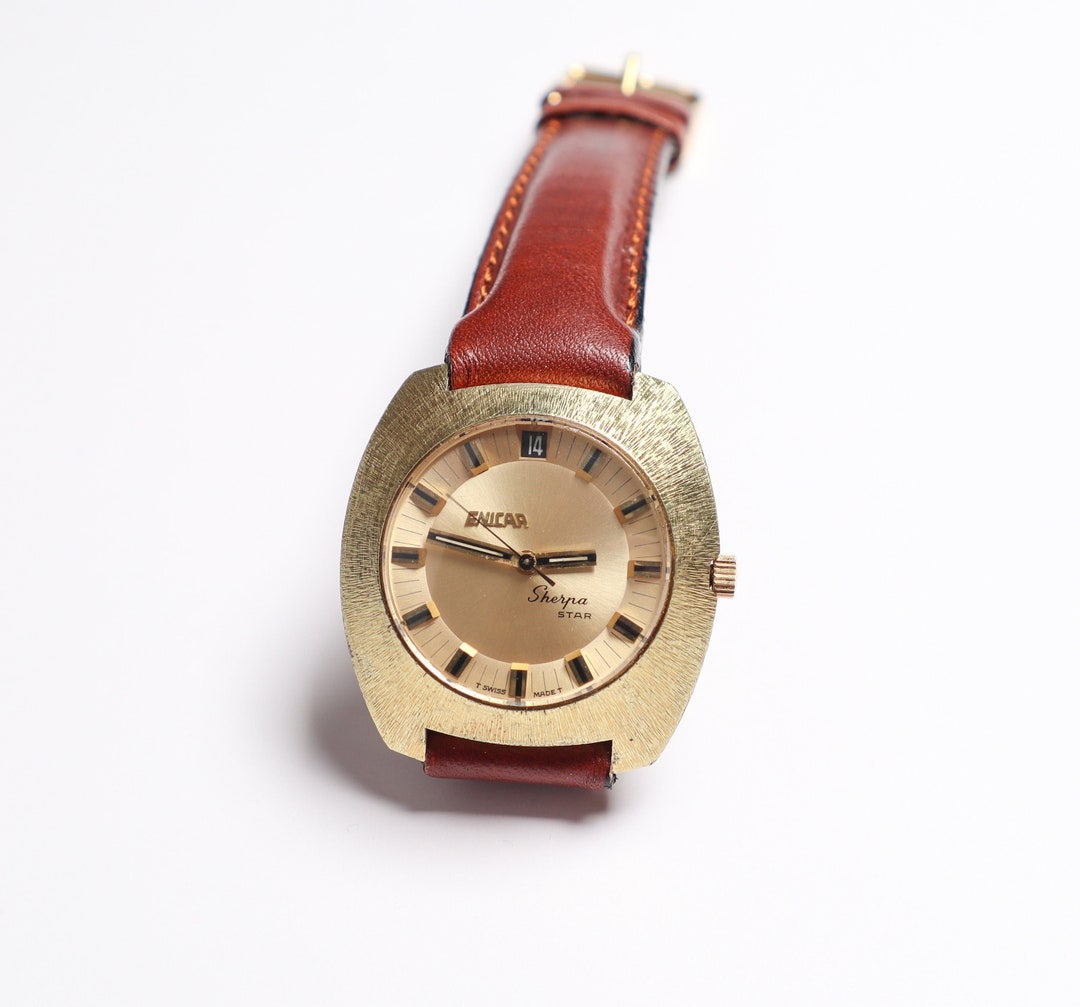 Vintage Enicar Sherpa Star Date Watch: Gold Plated Automatic