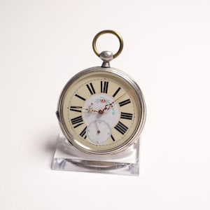 Collector antique pocket watch with  flower motive on the dial, 19th century key wound pocket watch, Wonderful gift