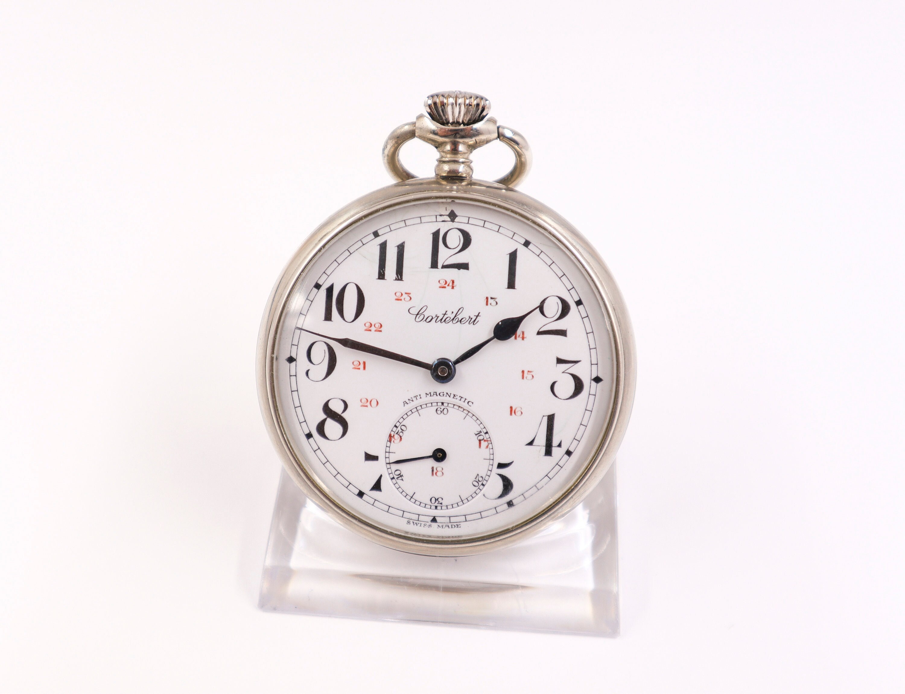 Reloj de bolsillo ferroviario Cortebert vintage, reloj de bolsillo