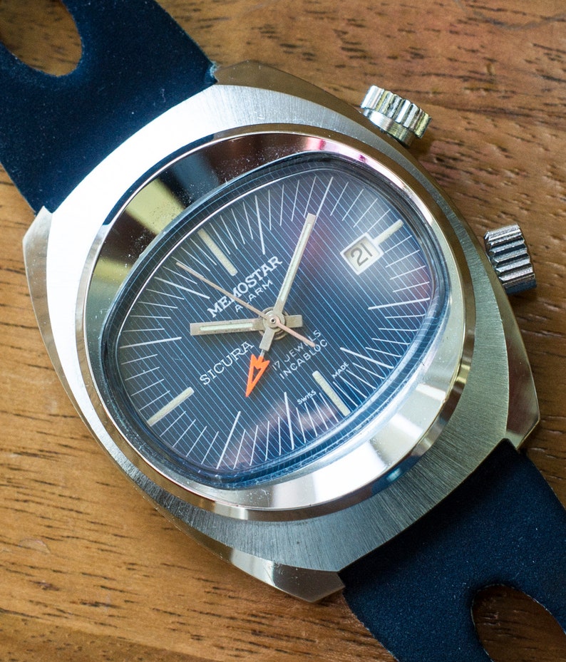 MEMOSTAR SICURA Swiss Mechanical Alarm Watch Stainless Etsy