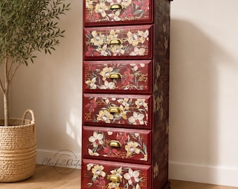 French country Chest of Drawers. Vintage Tall Dresser. Painted Bedroom. Farmhouse Furniture. Bohemian Dresser.