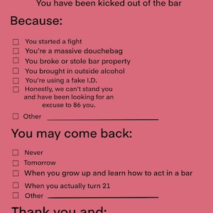 The bartender 86 sheet